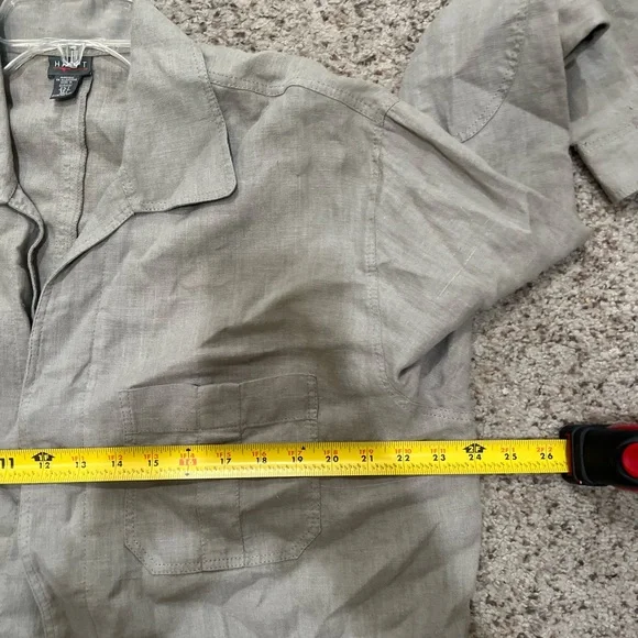 Haupt‎ Germany Linen Button Down Mens Large Long Sleeves Gray Shirt Patch Elbow